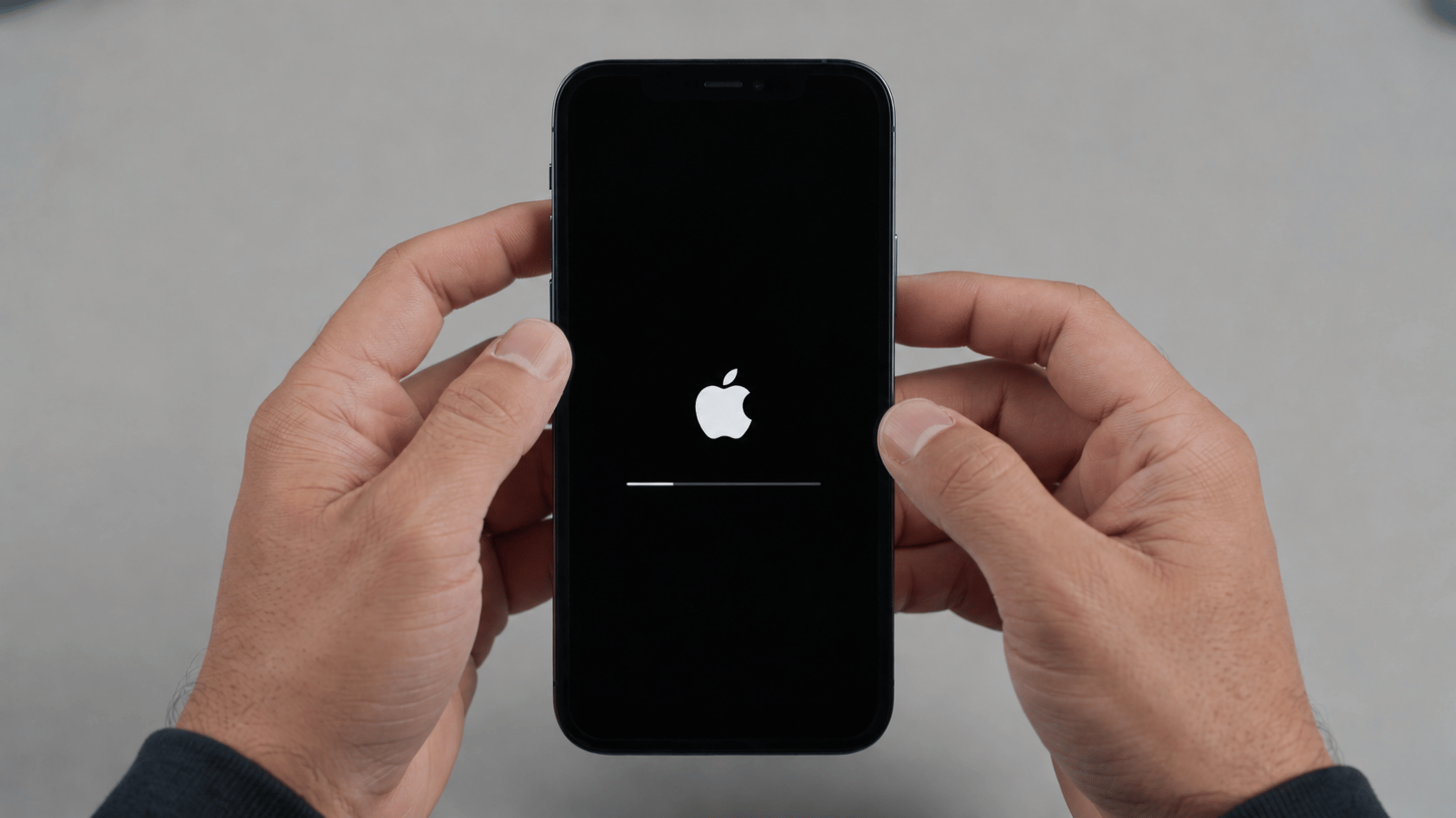 iPhone showing force restart steps with volume and power button sequence illustrated on screen