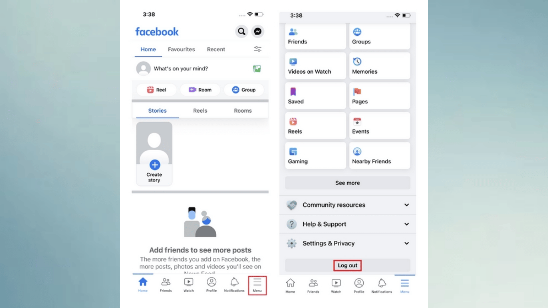 facebook-app-menu-screen-with-log-out-button-highlighted-for-refresh-facebook-feed