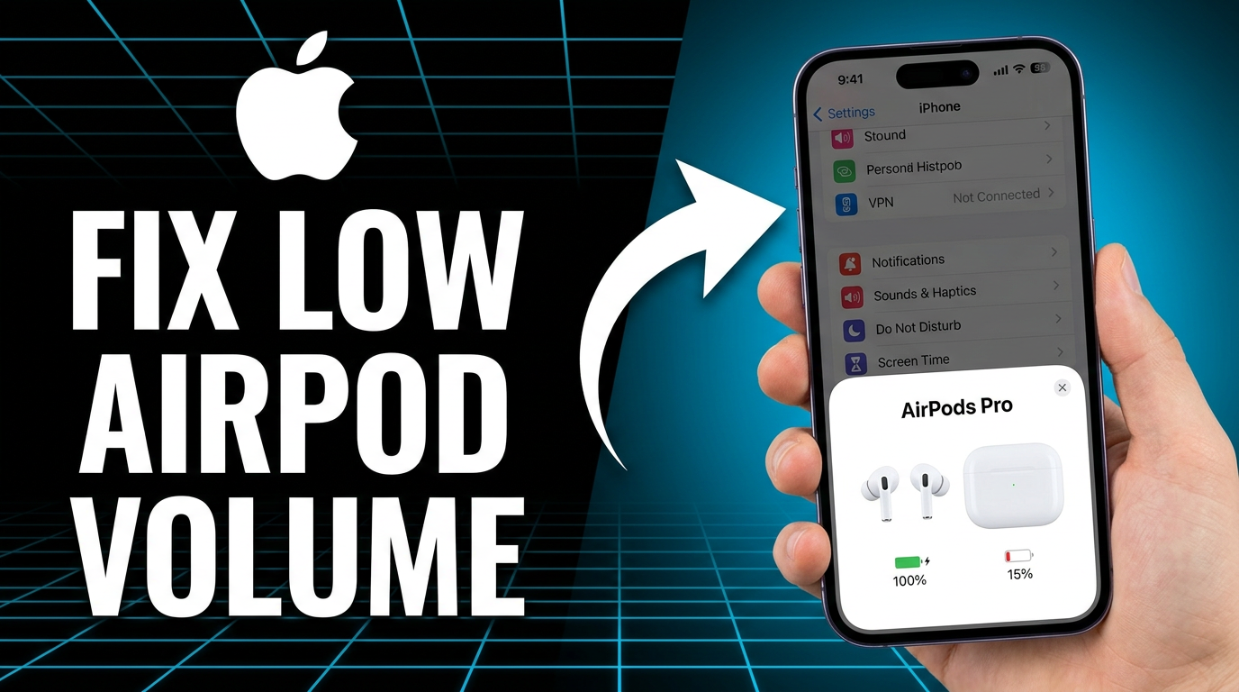 Why Do AirPods Sound Low Even at Full Volume? troubleshooting AirPods volume settings and fix screen.