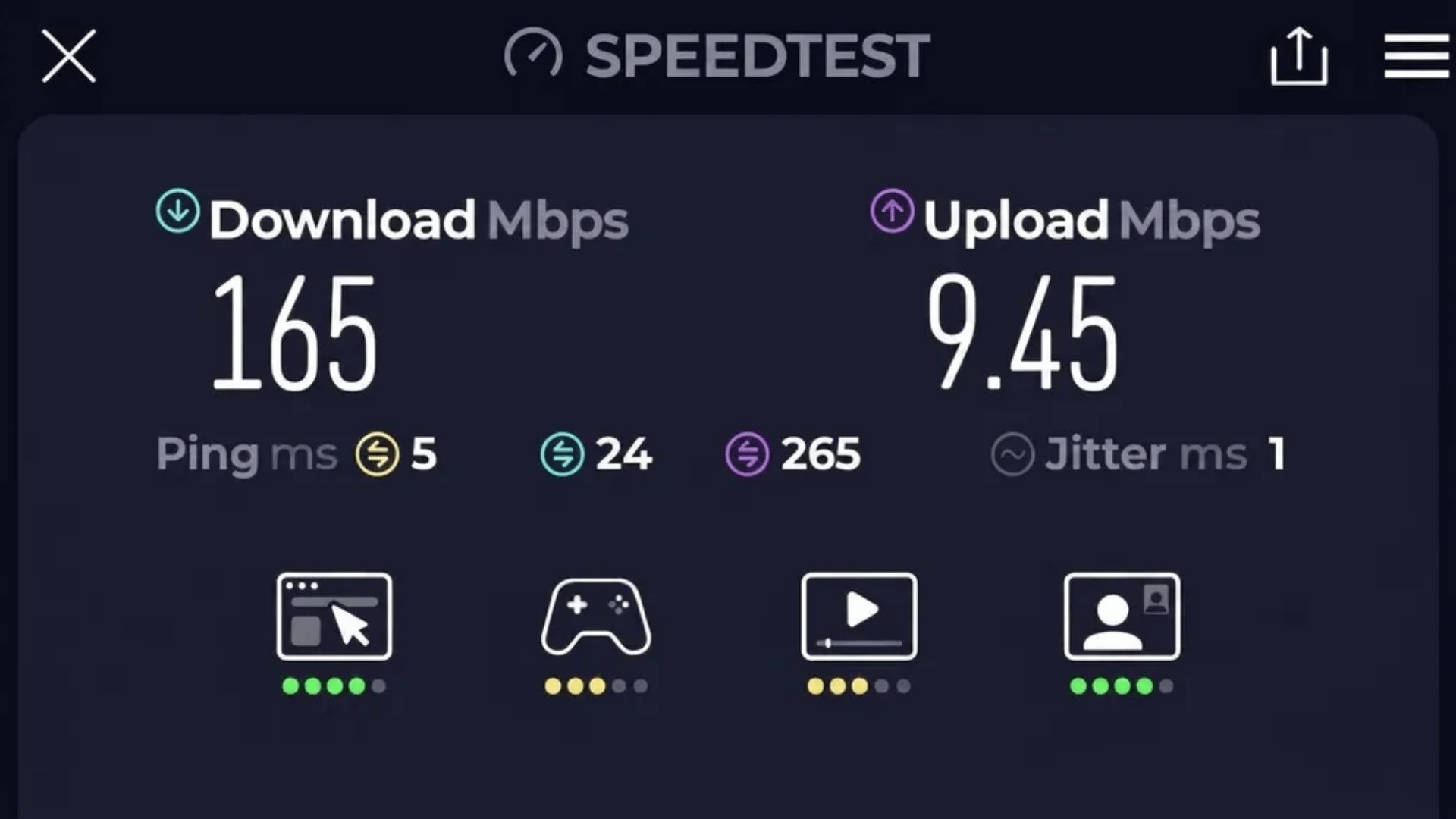 speed-test-screen-showing-165-mbps-download-speed-and-9-45-mbps-upload-speed